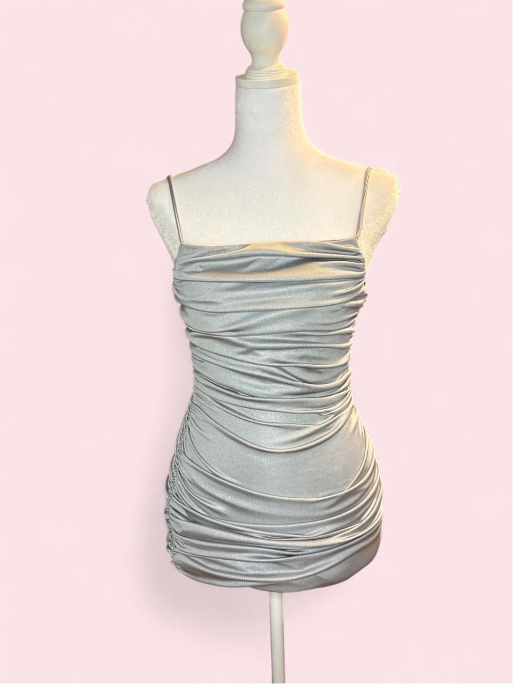 Fashion Nova Silver Ruched Spaghetti Strap Tank